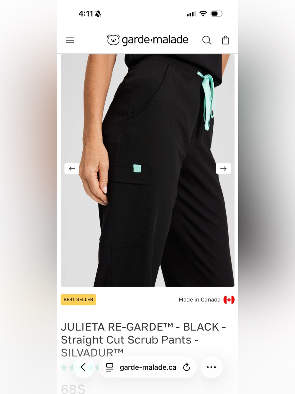 Grade-Malade__Julieta Straight Cut Scrub Pants in Black with Mint Drawstring - Picture 3 of 4